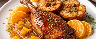 «Утиная ножка с мандариновым соусом и гарнир из запечённых яблок»